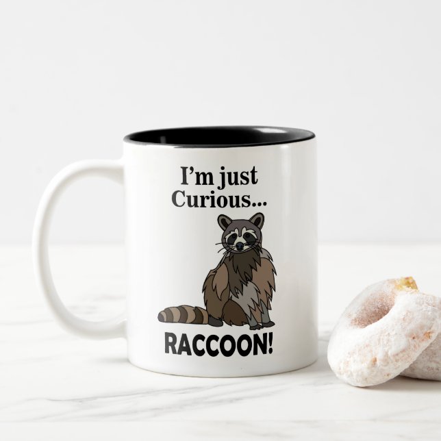 Funny Curious Racoon Two-Tone Coffee Mug (With Donut)