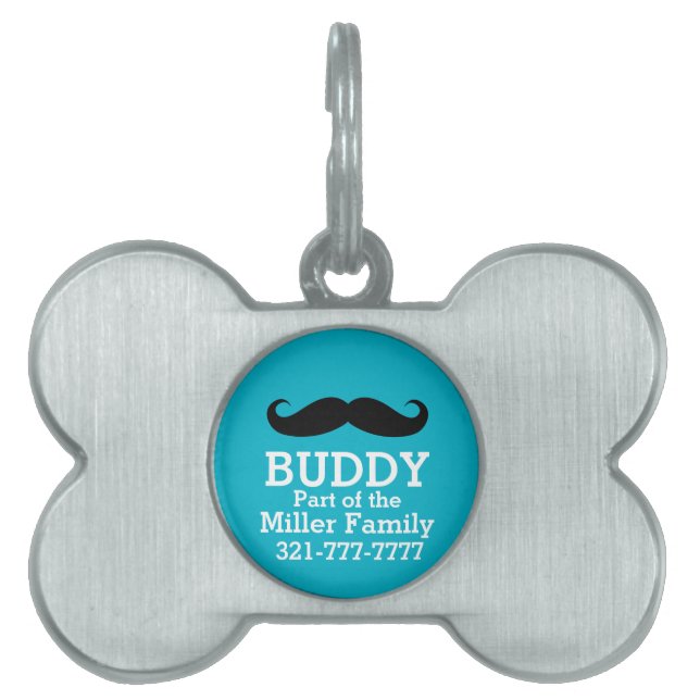 Funny Curled Black Moustache Pet Name Tag (Front)