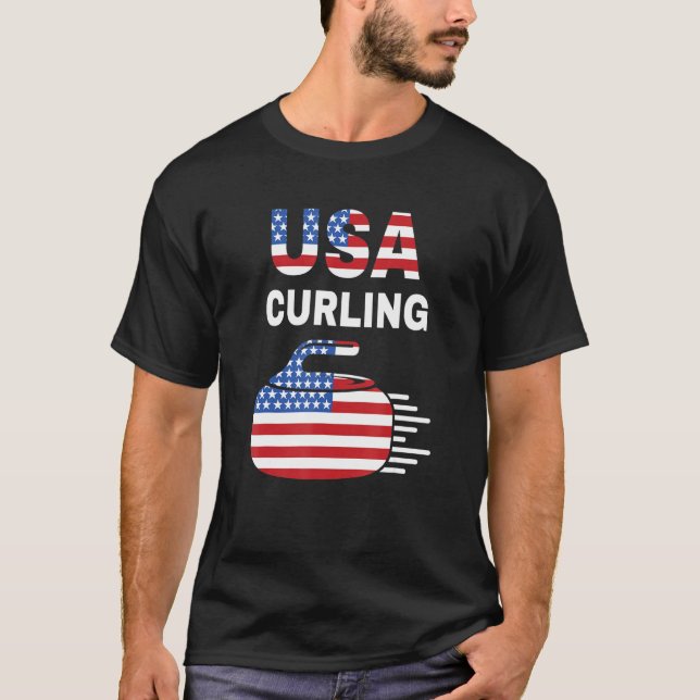 Funny Curling  For Men Women Curling Players Usa 3 T-Shirt (Front)