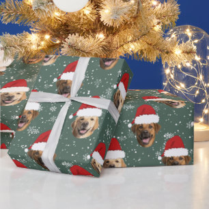 Funny Custom 3 Dog Faces Christmas Santa Hats Wrapping Paper
