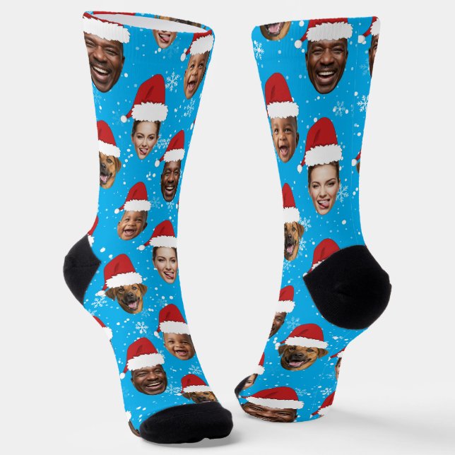 Funny Custom 4 Faces Christmas Santa Hats Socks (Angled)