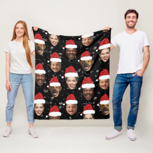Funny Custom 4 Faces Photo Christmas Santa Hats Fleece Blanket