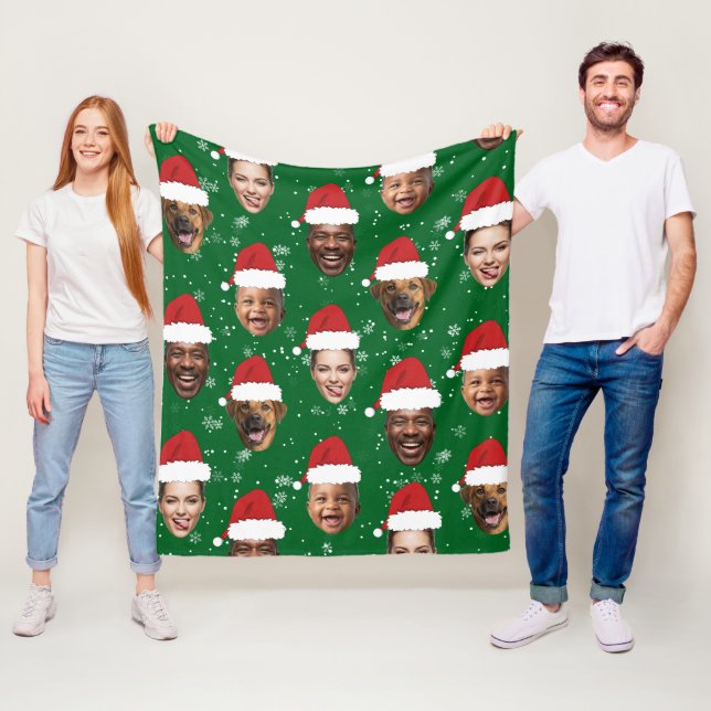 Funny Custom 4 Faces Photo Christmas Santa Hats Fleece Blanket (In Situ)