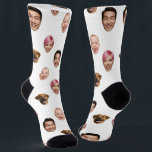 Funny Custom 4 Faces with Dog Cat – Personalised  Socks<br><div class="desc">Turn your favourite memories into a fun and unique keepsake with this custom 4 photo design, featuring three personalised faces of your choice plus your dog’s or cat's photo on a crisp white background. Perfect for families, couples with pets, or groups of friends who want to include their furry companion...</div>