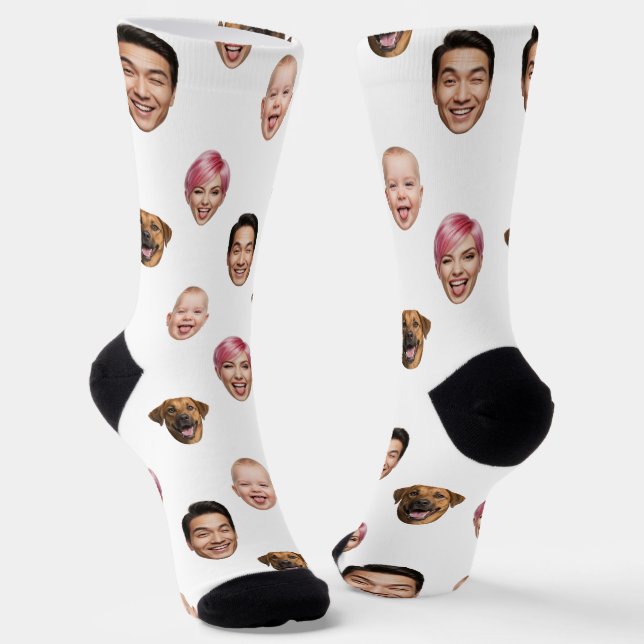 Funny Custom 4 Faces with Dog Cat – Personalised  Socks (Angled)