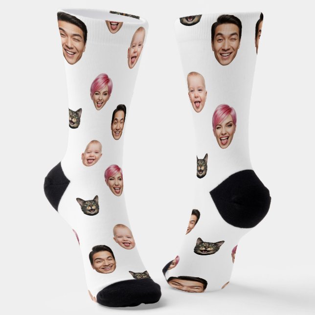 Funny Custom 4 Faces with Dog Cat – Personalised Socks (Angled)