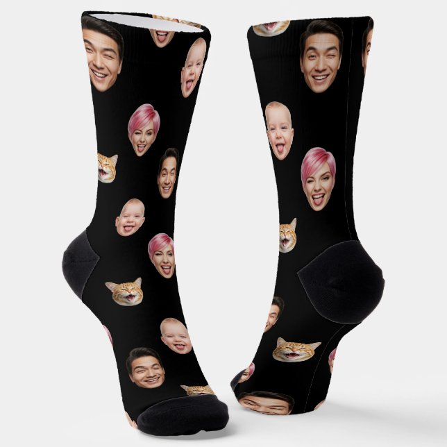Funny Custom 4 Faces with Dog Cat – Personalised Socks (Angled)