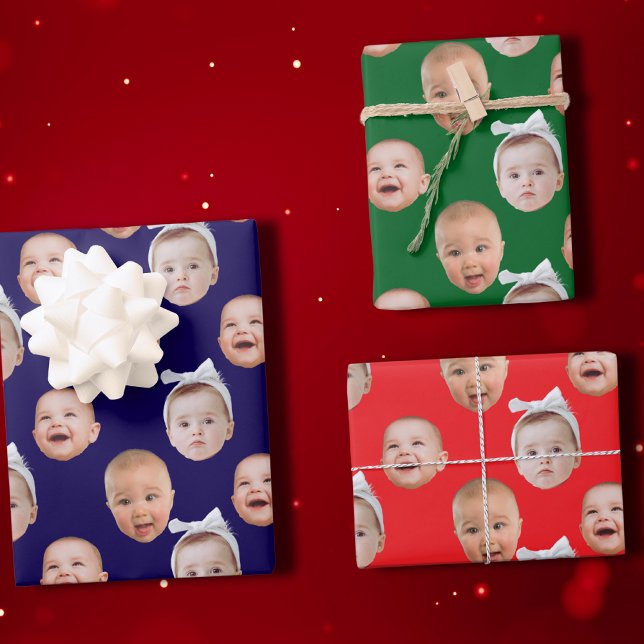 Funny Custom Baby Face Photo Face 3 Photos Baby Wrapping Paper Sheet (Creator Uploaded)