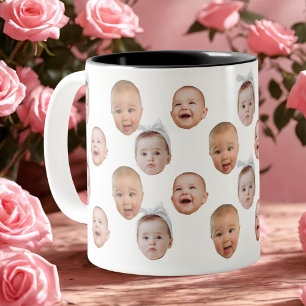 Funny Custom Baby Face Photo Face 3 Photos Two-Tone Coffee Mug