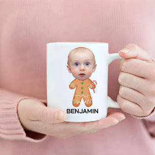Funny Custom Baby Face Photo Gingerbread Christmas Coffee Mug