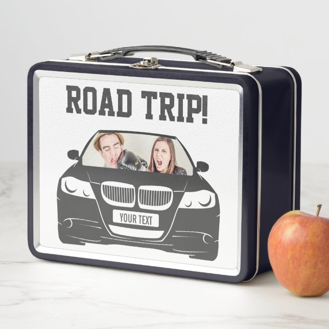 Funny Custom Car Photo Road Trip Metal Lunch Box (In Situ)