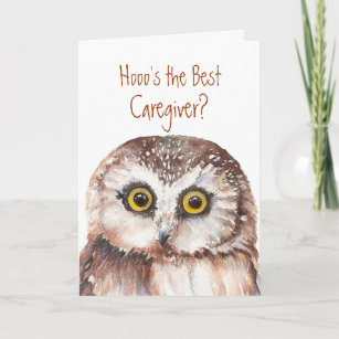Funny Custom Caregiver Birthday, Wise Owl Humor Card