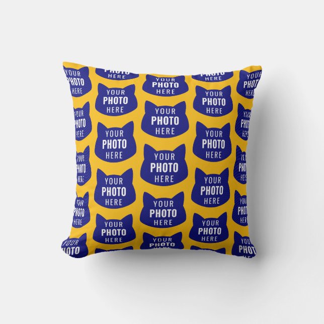 Funny Custom Cat Face Photo Pattern Yellow Cushion (Front)