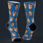 Funny Custom Dad of 3 Kids Photo Blue Socks<br><div class="desc">Funny blue personalised 3 face photo crew socks for dad's birthday or father's day. To use a cutout of your sons or daughters faces like in the example you can download any mobile or computer app,  use Canva or Photoshop,  and upload a transparent png file.</div>