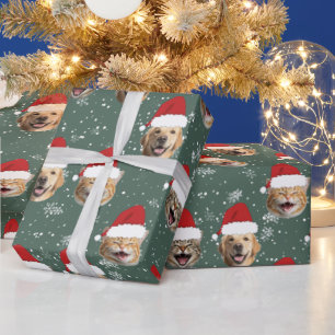 Funny Custom Dog Cat 3 Faces Christmas Santa Hats Wrapping Paper