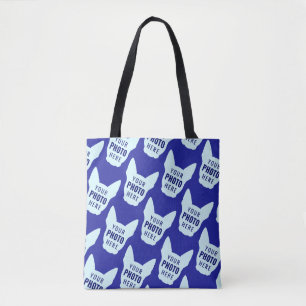Funny Custom Dog Face Photo Pattern Blue Tote Bag