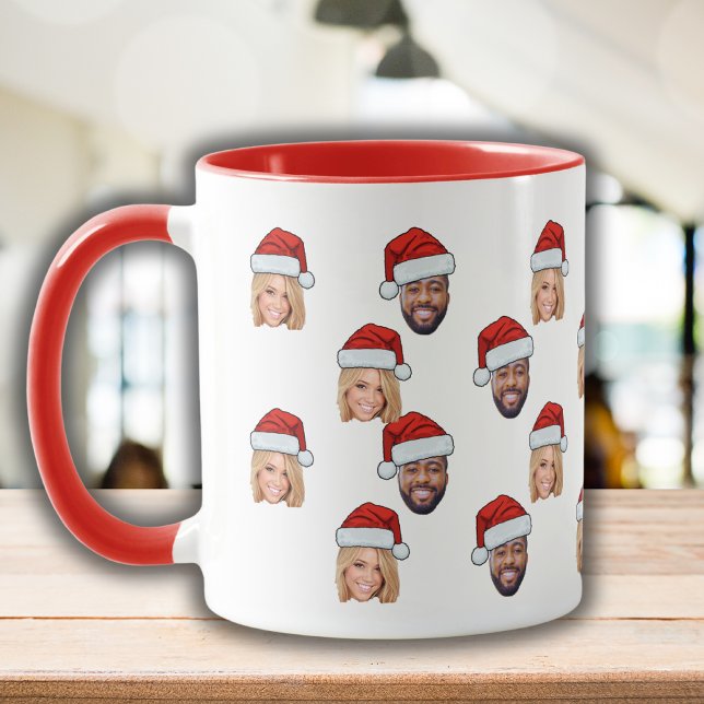Funny Custom Face 2 Photos Santa Claus Hat Xsmas Mug (Creator Uploaded)