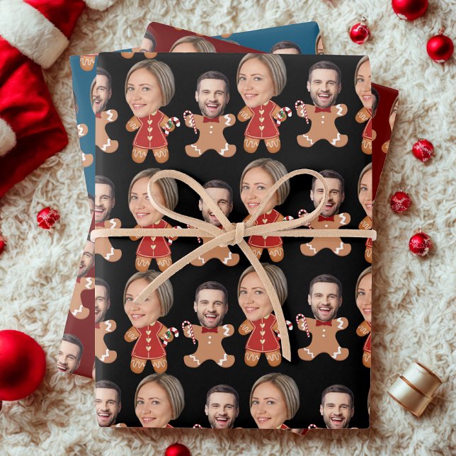 Funny Custom Face Gingerbread Couple Wrapping Paper Sheet (Creator Uploaded)
