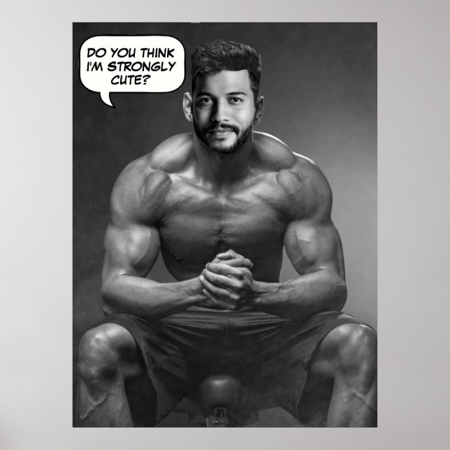 Funny custom face in hole body builder photo poster (Front)