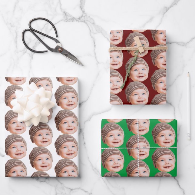 Funny Custom Face Photo Baby Mum Dad Gift Wrapping Paper Sheet (Front)