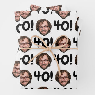 Funny Custom Face Photo Birthday Age Black White Wrapping Paper Sheet