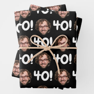 Funny Custom Face Photo Birthday Age Black White Wrapping Paper Sheet