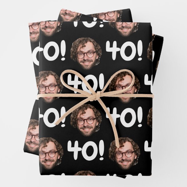 Funny Custom Face Photo Birthday Age Black White  Wrapping Paper Sheet (In situ)