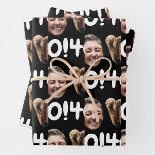 Funny Custom Face Photo Birthday Age Black Wrapping Paper Sheet