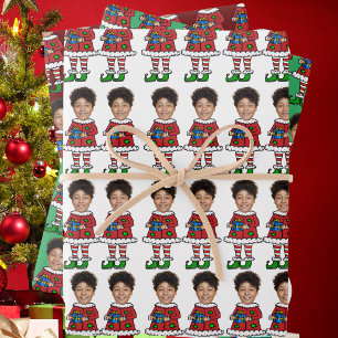 Funny Custom Face Photo Elf Christmas Wrapping Paper Sheet