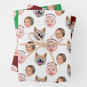 Funny Custom Face Photo Family 3 Photos Wrapping Paper Sheet