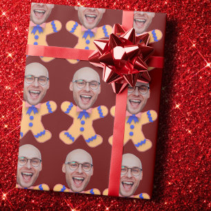 Funny Custom Face Photo Gingerbread Men Christmas Wrapping Paper