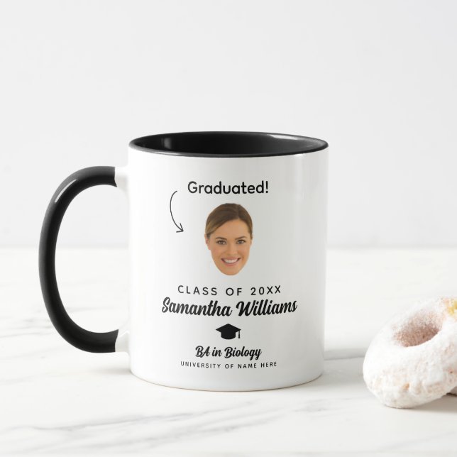 Funny Custom Face Photo Graduation Mug (With Donut)