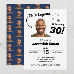 Funny Custom Face Photo Men 30th Birthday Party Invitation