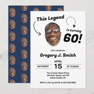 Funny Custom Face Photo Men 60th Birthday Party Invitation