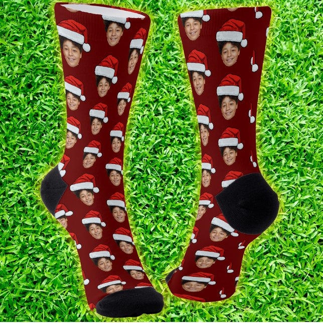Funny Custom Face Photo Santa Claus Hat Christmas Socks (Creator Uploaded)