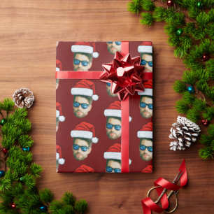 Funny Custom Face Photo Santa Claus Hat Christmas  Wrapping Paper