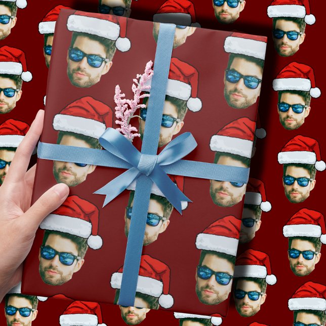 Funny Custom Face Photo Santa Claus Hat Christmas  Wrapping Paper (Creator Uploaded)