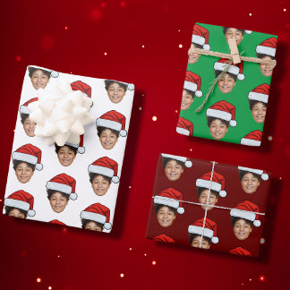 Funny Custom Face Photo Santa Claus Hat Christmas Wrapping Paper Sheet