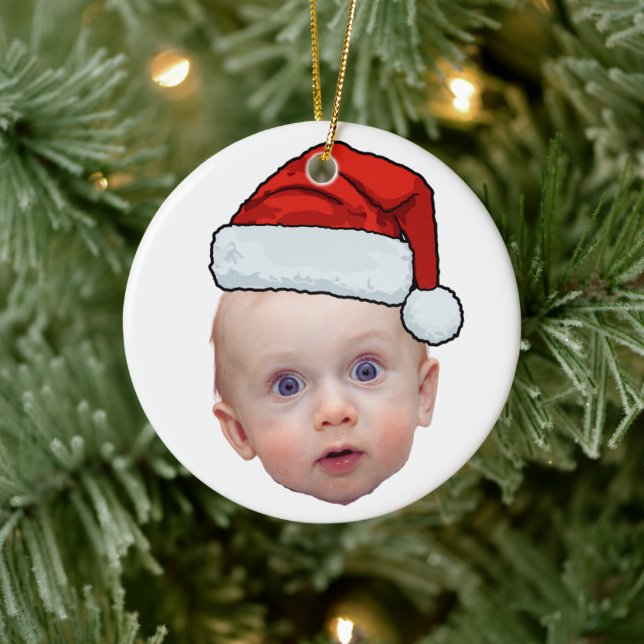 Funny Custom Face Photo Santa Head Christmas Ceramic Ornament (Tree)