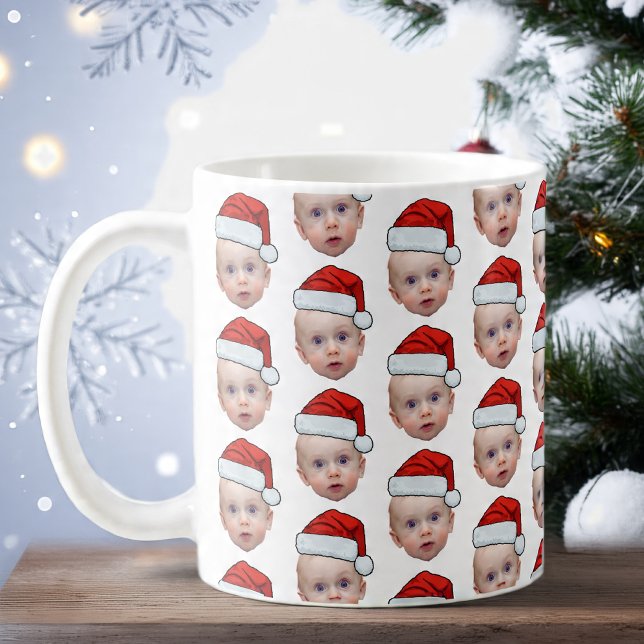 Funny Custom Face Photo Santa Head Christmas Coffee Mug (Creator Uploaded)
