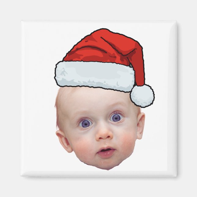 Funny Custom Face Photo Santa Head Christmas Magnet (Front)