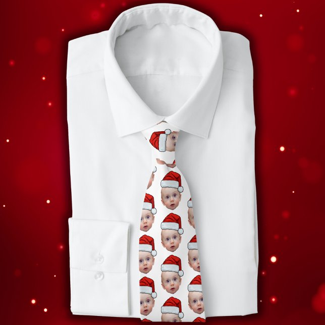 Funny Custom Face Photo Santa Head Christmas Tie (Creator Uploaded)