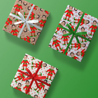 Funny Custom Face Photo Santa's Elves Christmas Wrapping Paper Sheet