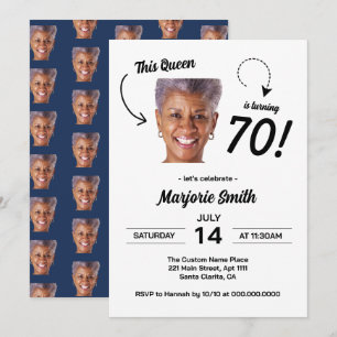Funny Custom Face Photo Woman 70th Birthday Party Invitation