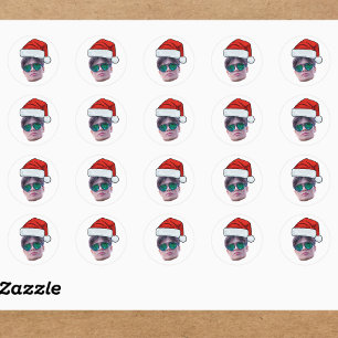 Funny Custom Face Santa Hat Photo Christmas  Classic Round Sticker