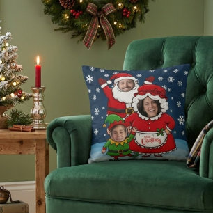 Funny Custom Face Santa Mrs Claus Elf Christmas Cushion