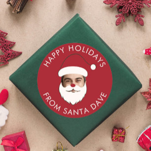 Funny Custom Face Swap Santa Claus Christmas Text Classic Round Sticker