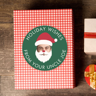 Funny Custom Face Swap Santa Claus Christmas Text Classic Round Sticker