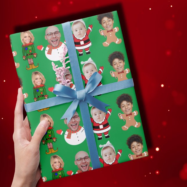 Funny Custom Family Face Photo Christmas Gift Wrapping Paper (Creator Uploaded)