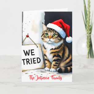 Funny Custom Family Watercolor Cat Christmas Gift Card